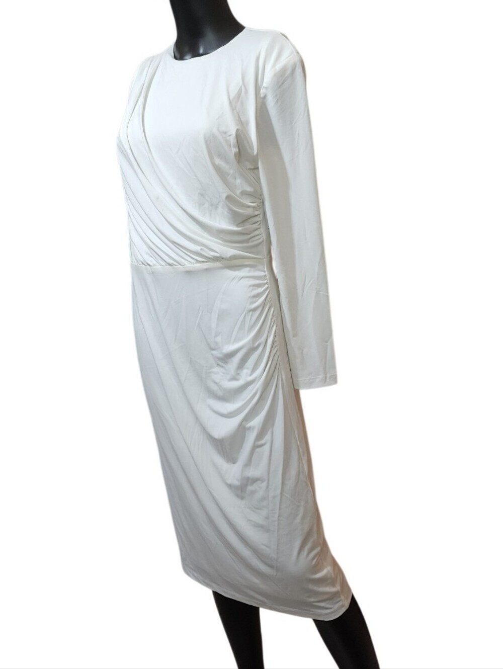Alexia Admor White Long-Sleeve Ruched Midi Dress